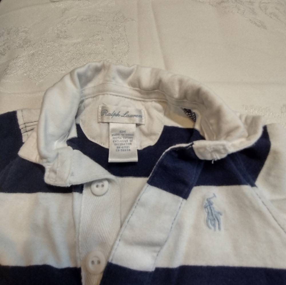 Ralph Lauren Navy White Striped Kids Pajamas One-Piece 6 Month Baby Infant